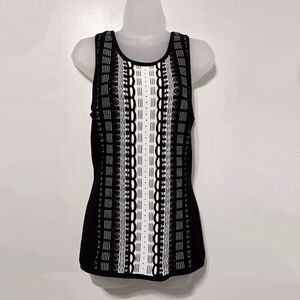WHITE HOUSE BLACK MARKET Knit Sleeveless Sweater Top, Black & White, Size Medium